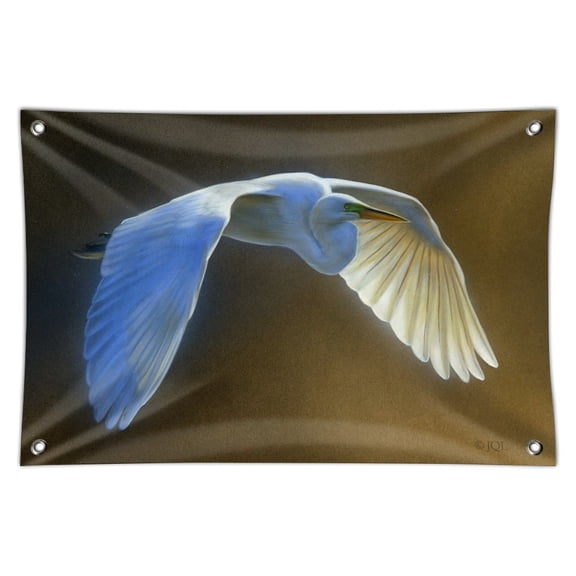 White Egret in Flight Home Business Office Sign