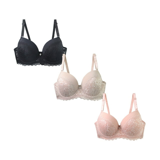 ManxiVoo Plus Size Women Underwire Lace Bra 3 Piece Set Comfort Support Full Coverage Smoothing Underwear 80D Size