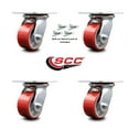thumbnail image 2 of 4 Inch Red Poly on Cast Iron Caster Set with Roller Bearings and Swivel Locks, 2 of 2