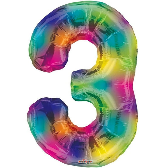 Giant Rainbow Number 3 Foil Balloon 34"
