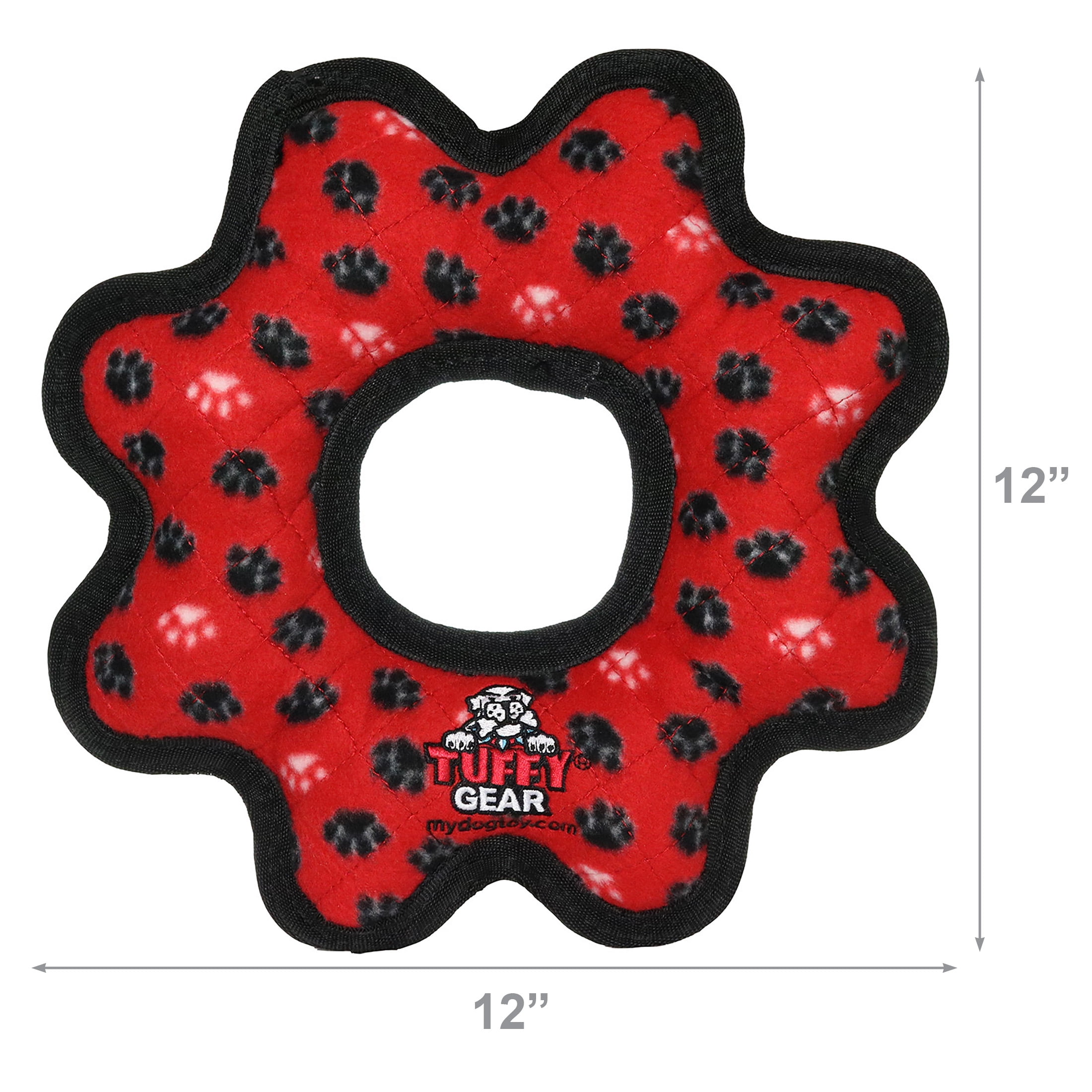 Tuffy Ultimate Gear Ring Red Paw Durable Plush Squeaky Dog Toy