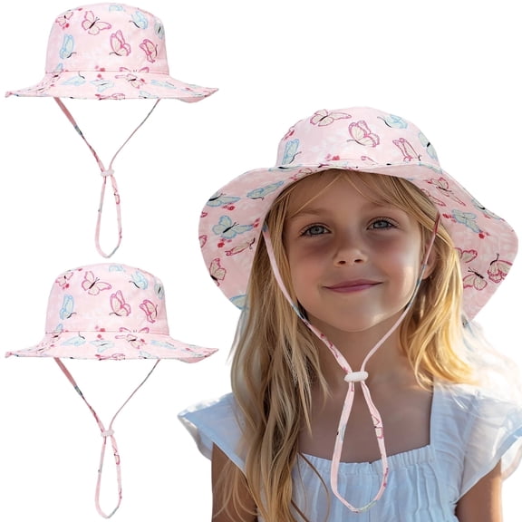 2 Pack Baby Toddler Sun Hat UPF 50  Sun Protection Bucket Hats for Boys Girls Wide Brim Beach Hat Kids Bucket Hat Age 0-6 Years