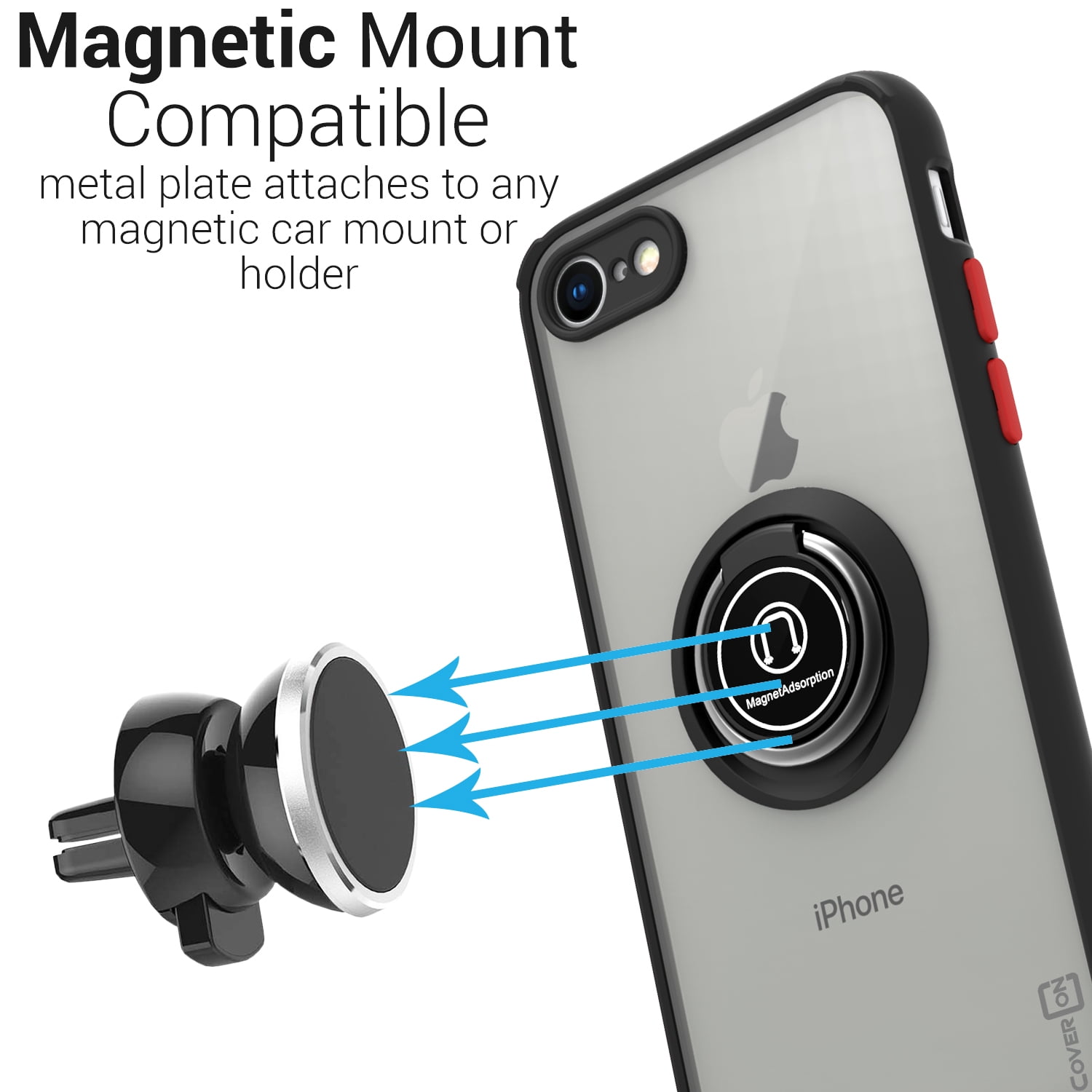 Lecover 3 in 1 Heavy Duty Protective Case for iPhone 7/iPhone 8 Car Magnetic Stand Adjustable Finger Rings Kickstand Cover with Belt Clip for iPhone 8 