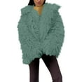 thumbnail image 2 of Women's Faux Fur Double Faced Plush Coat, Thickened Long Sleeve Cardigan, Warm Winter Open Front Jacket, Soft Lined Outerwear, Cozy Oversized Lapel Coat Green M, 2 of 4