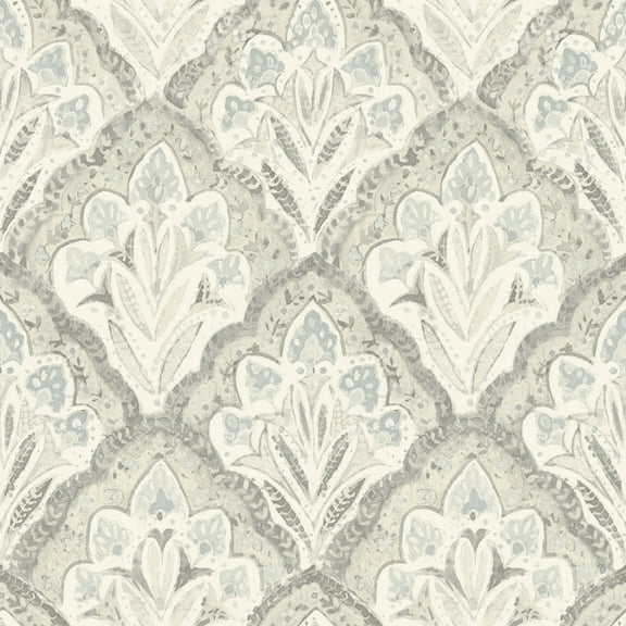 Chesapeake Mimir Grey Quilted Damask Wallpaper, 20.5-in by 33-ft