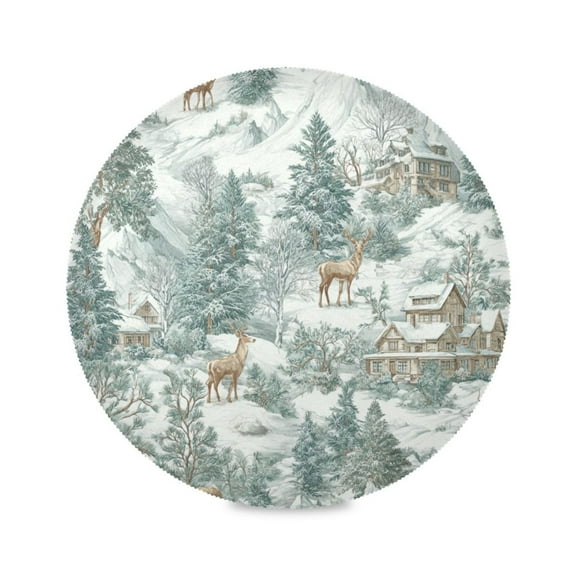 Round Placemat Heat Resistant & Wrinkle-Free Dining Table Decor Placemat For Home & Weddings Reindeer in The Snowmountain
