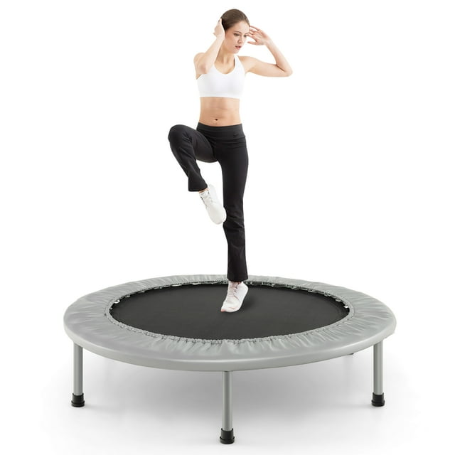 Gymax Mini Trampoline Pliant 36 Pieds' Portable Récréatif Entraînement Physique Rebondisseur Argent