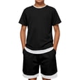 thumbnail image 3 of Toddler Boy Outfits Boys Matching Short Sleeve and Shorts Playwear 2 Piece Summer Set Boys' Clothing Sets Black 12-13 Years, 3 of 9