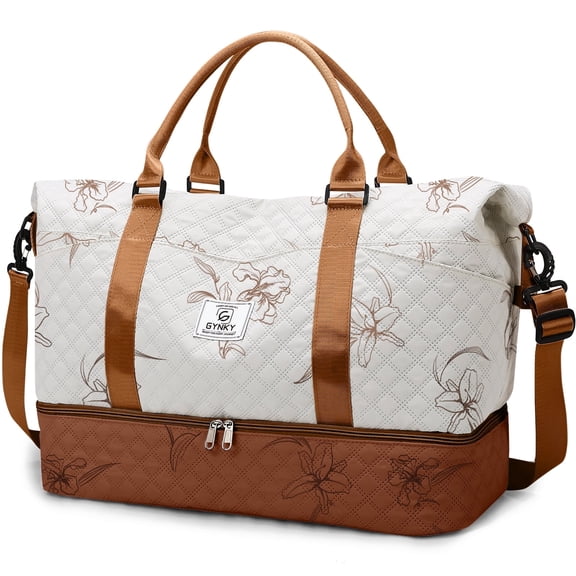 Gynky Travel Duffle Bag for Women Floral Weekender Bags with Shoe Compartment Carry on Overnight Bag Gym Tote Duffel Bag with Wet Pocket Hospital Bags for Travel Essentials