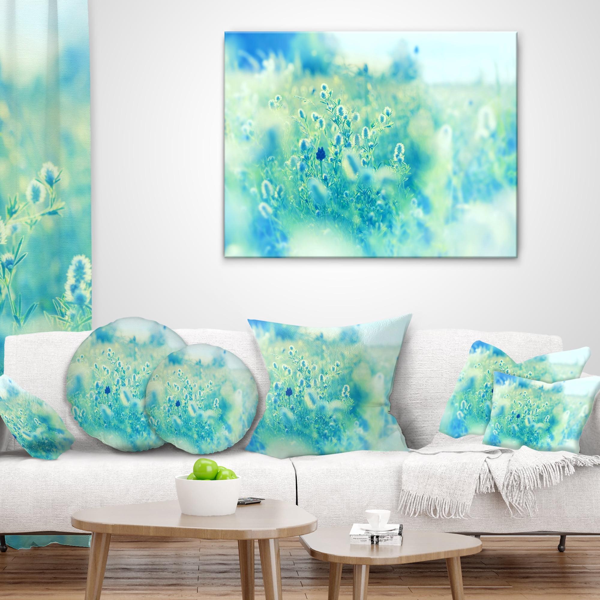 Designart Light Blue Mountain Plain Flowers - Floral Throw Pillow - 18x18