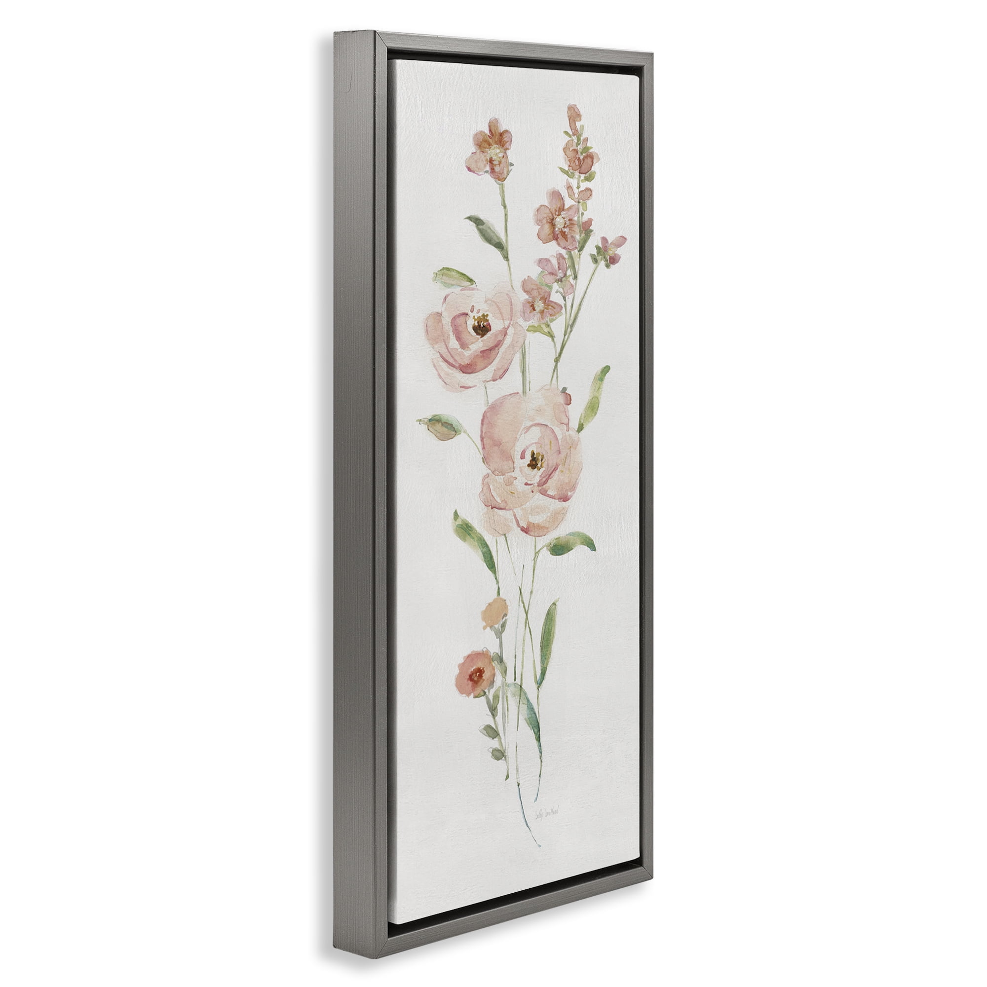 Stupell Industries Pastel Rose Sprigs Botanical & Floral Painting Gray Floater Framed Art Print Wall Art, 15 x 31