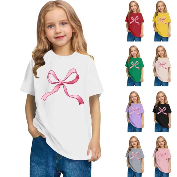 Bxsruta Boys Girls Kids Print Short Sleeve T-Shirt, Soft Breathable Polyester Spandex Blend, Casual Everyday Wear