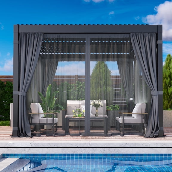 10'x12' Aluminum Steel Louvered Pergola Heynemo, Rainproof Adjustable Louver Roof with Hidden Drainage for Patio Backyard Garden Deck Poolside
