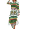 thumbnail image 1 of Robe Chemise à Manches Longues Verte Jaune et Rouge pour Femmes, Robe de Soirée Formelle, 1 of 4