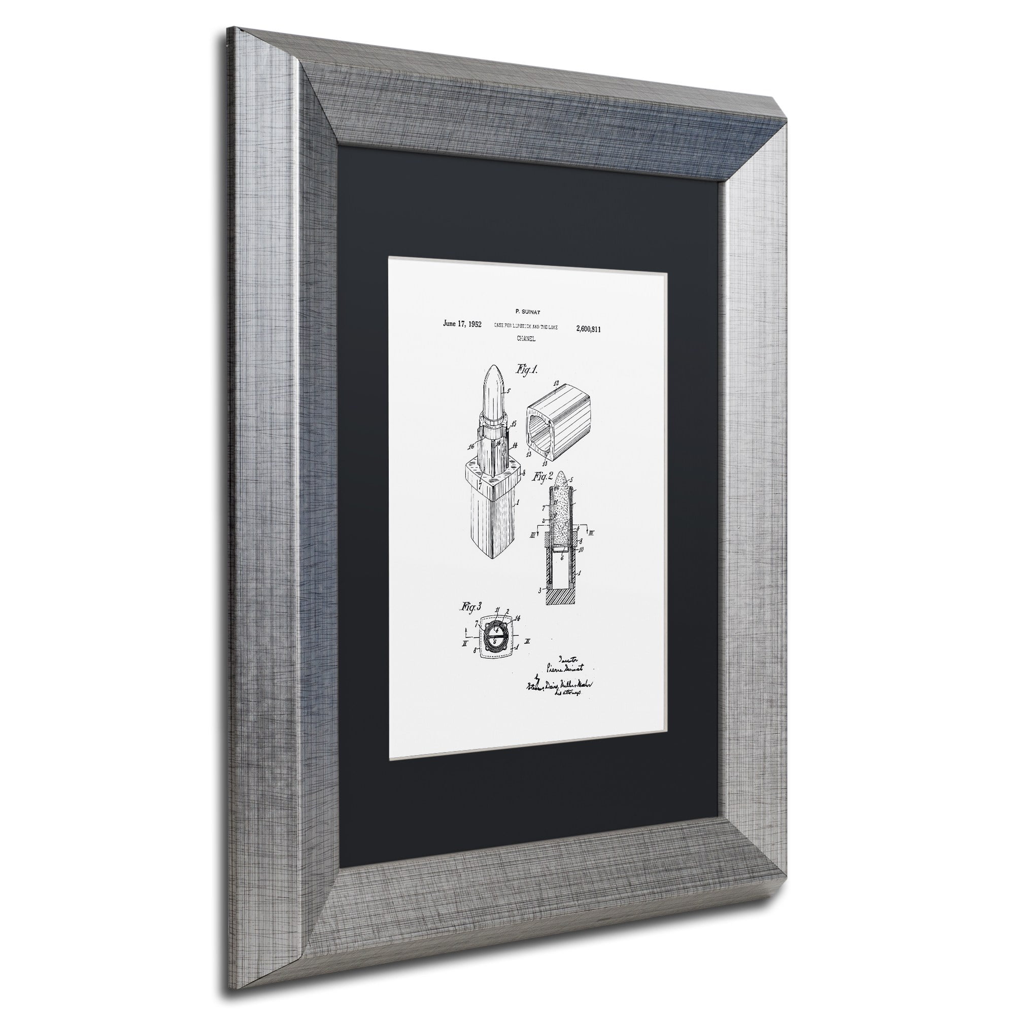 Trademark Fine Art "Chanel Lipstick Case Patent White" Canvas Art by Claire Doherty Black Matte, Silver Frame