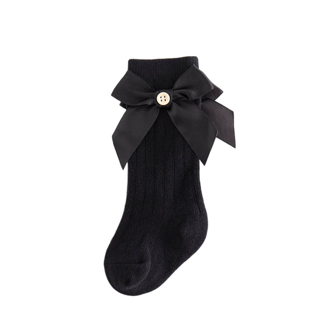 Faithtur Girl Ribbed Socks Pair, Toddler Elastic Cuff Solid Color Bow Decor Middle Length Baby Stockings