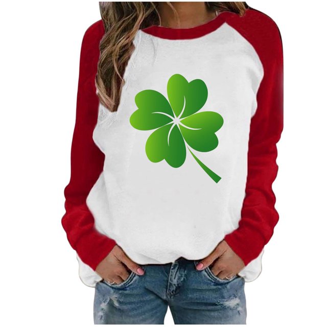 Besolor Chandails de la Saint-Patrick pour Femmes à Manches Longues avec Trèfle, Col Rond, Tunique de Vacances