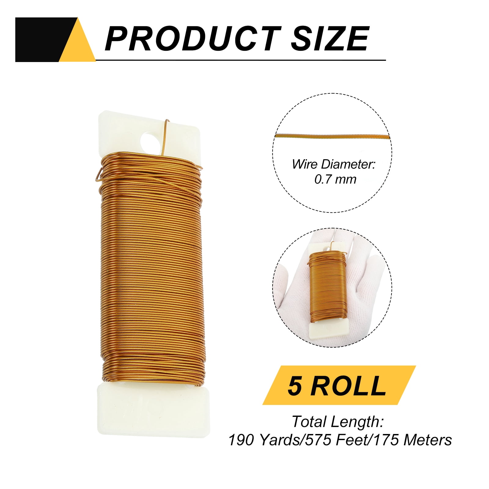 Uxcell 190 Yards/575 Feet Metal Floral Wire Gold Tone 0.7mm Flexible Paddle Thin Floral Wires for Craft