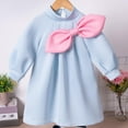 thumbnail image 4 of SERTG Kids Stylish Solid Color Cute Dress with Button Long Sleeve Round Neck Fall Winter Casual Comfortable Skirt for Children 1-7 Years(Blue#1,4 Years), 4 of 9