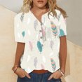 thumbnail image 3 of EQWLJWE Hauts d'Été pour Femmes Hauts pour Femmes Liquidation Mode Femmes Col Rond Manches Courtes Imprimé Bouton Poche Hauts Décontractés Blouse, 3 of 5