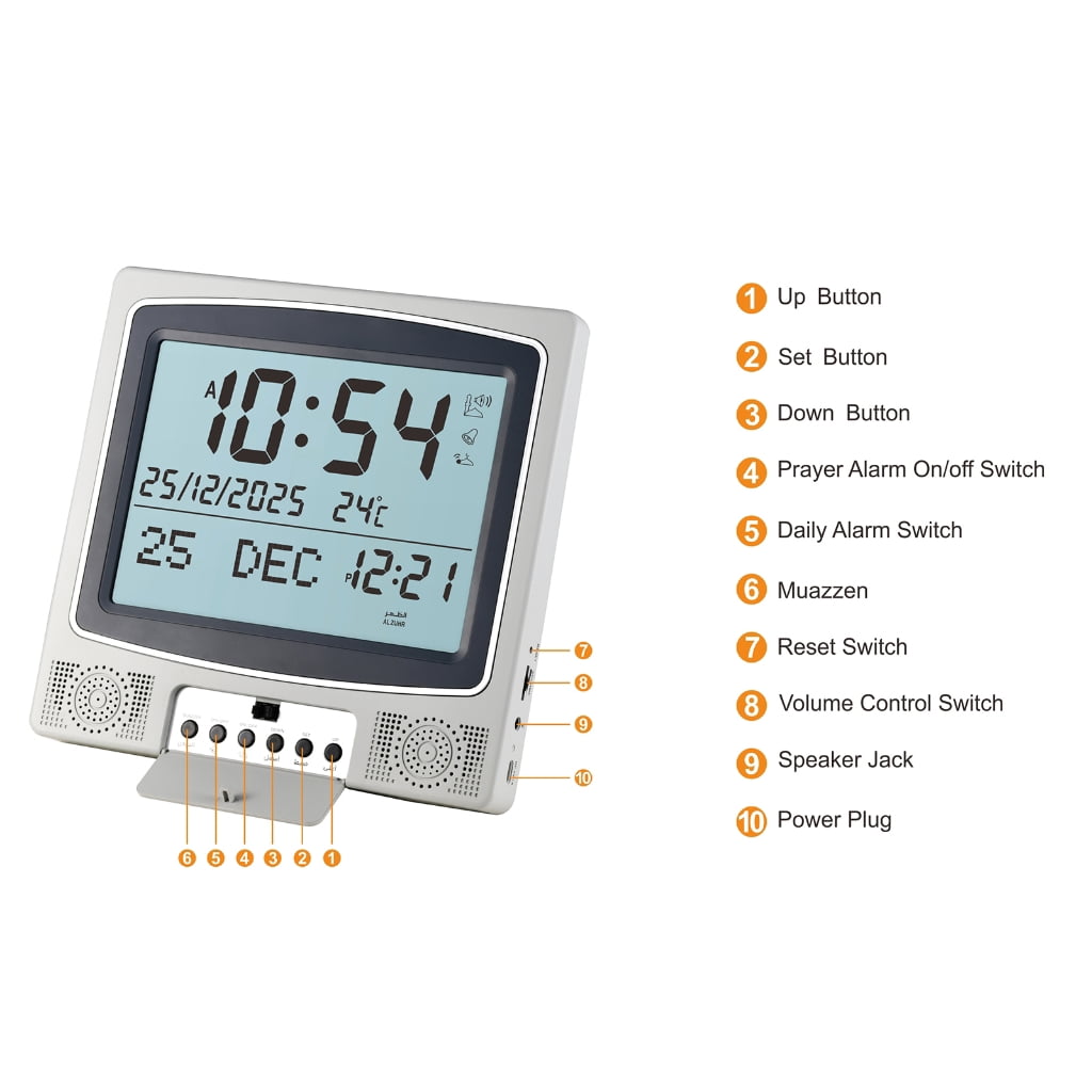 Multifunction Alarm Clocks Prayer Digital LED Azan Clock with Temperature Monitor Calendar Wall Desktop Placement