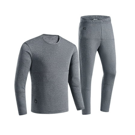 

Skearow Men Base Layer Top&Bottom Set Heated Thermal Underwear Insulated Warmer Long Johns USB Electric Women Rechargeable Fleece Lined Cotton Washable Unisex Gray M