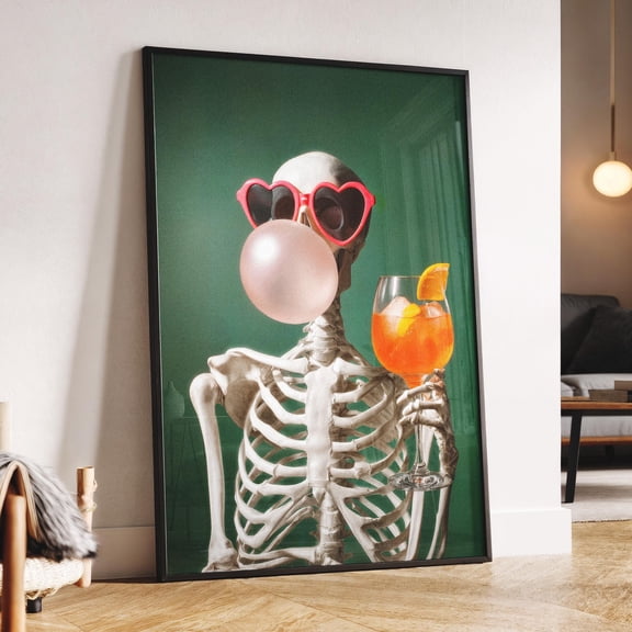 YaHaku Summerween Skeleton Poster – Fun Halloween Decor – Spooky Cocktail Wall Art – Trendy Art for Halloween and Summer Vibes