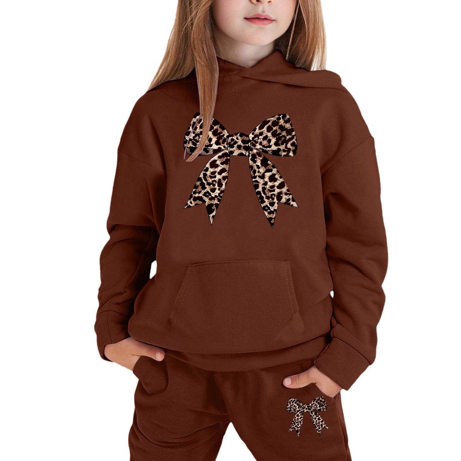 Tween Girls Outfits Sets Winter Hoodie Joggers Comfy Casual Kids Print Cute Girls Fall Clothes Coffee Size 10-11T