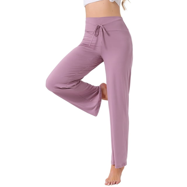 Pantalones de pijama de mujer INSPIRE CHIC, de pierna ancha, con cordón, pantalones de sudadera elásticos, pantalones de lounge Palazzo, pantalones de yoga para dormir, color púrpura