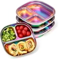 thumbnail image 1 of Stainless Steel Kids Plates Pack of 4 Divided Toddler Plates with Lids Rainbow Color BPA Free, 1 of 7