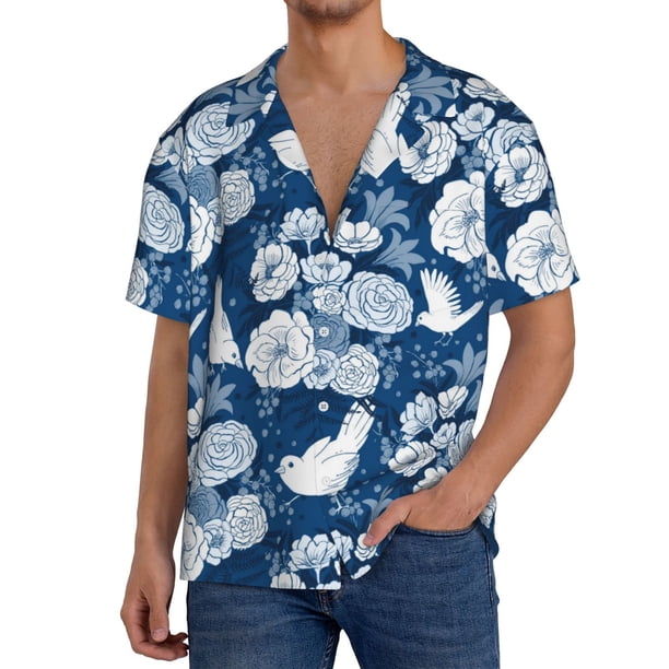 Balery Rose Flowers Camisa Casual de Manga Corta con Botones para Hombre, Texturizada, Estilo Cubano, para Playa, Verano-4X-Large