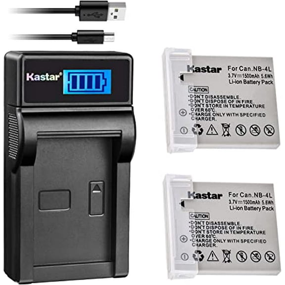 Kastar Battery (X2) & LCD Slim USB Charger for Canon NB_4L and Canon ELPH 100 HS, 300 HS, 310 HS, 330 HS, VIXIA mini, Powershot