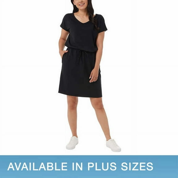 32 DEGREES Cool Women's Short Sleeve Comfy Elastic Waist Lux Dress (Black, Small)