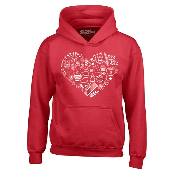 Shop4Ever Men's Christmas Heart Holiday Cluster Xmas Hooded Sweatshirt Hoodie Large Red