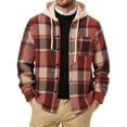 thumbnail image 2 of Zynoxe Mens Flannel Shirt Jacket Fall Soft Plaid Button Down Long Sleeve Drawstring Hoodies with Pocket Versatile Comfortable Shacket Orange S, 2 of 5