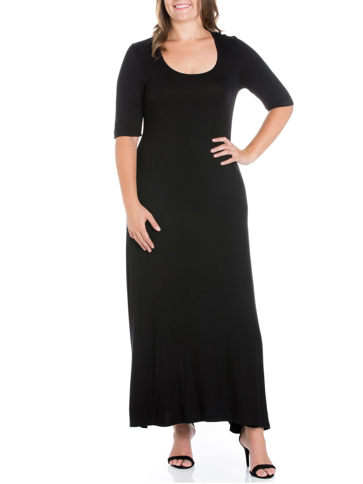 24seven Comfort Apparel Plus Size Elbow Length Sleeve Maxi Dress