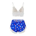 thumbnail image 3 of Levmjia Women Lace Striped Lingerie Two Piece Set Spaghetti Strap V Neck Bra Ruffle Shorts Outfit Multi Color Options Soft Breathable Sleepwear Spring Summer Bedroom Pajama Suit, 3 of 3