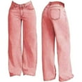 thumbnail image 4 of vigerkar Wide Leg Jeans for Women Mid Waist Baggy Stitch Decor Denim Washed Pants (Pink, S), 4 of 4