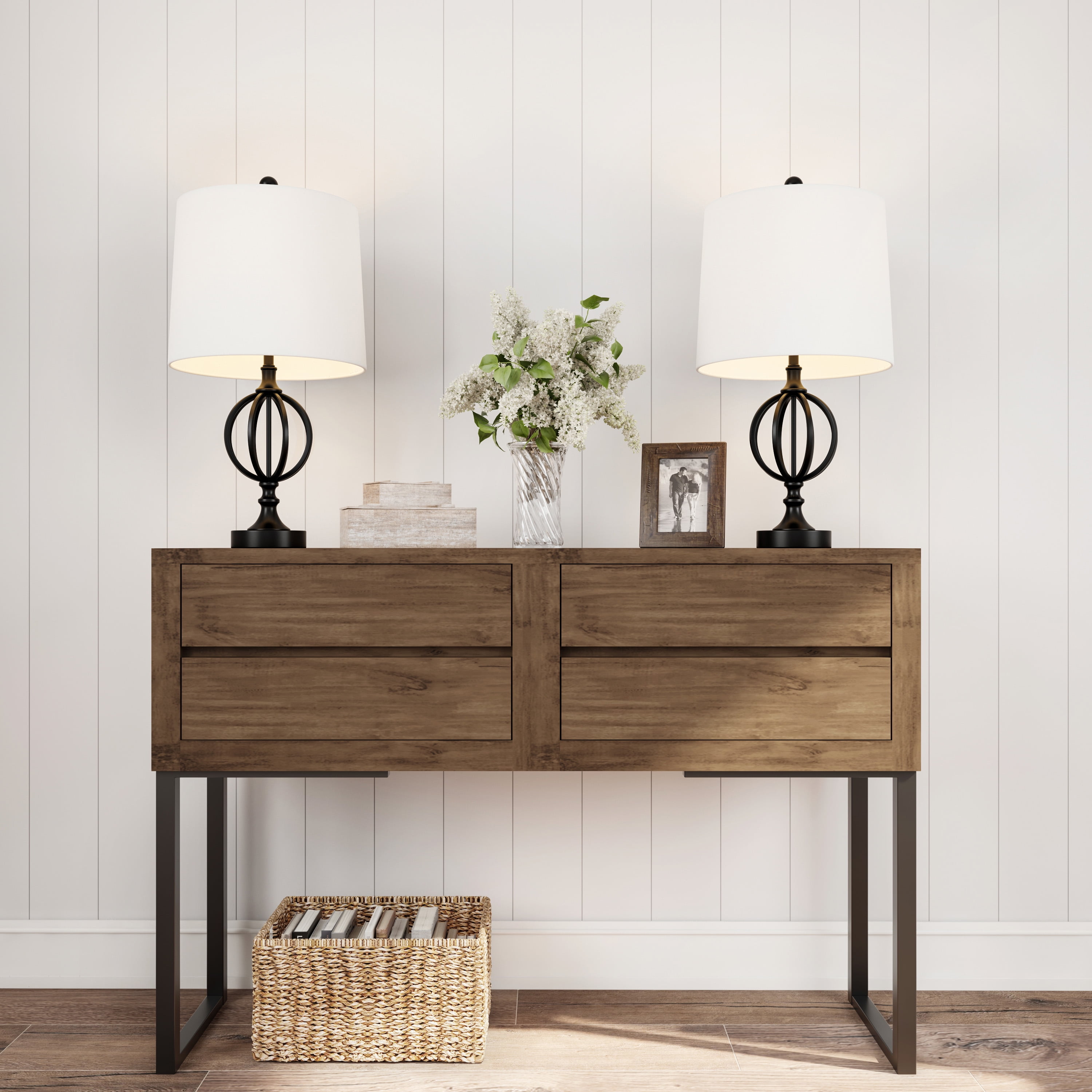 Lavish Home Set of 2 Modern Rustic Style Table Lamps, Ivory