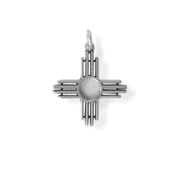 925 Sterling Silver Oxidized Zia Symbol Charm Pendant Necklace for Women