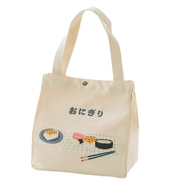 Portable Japanese Style Canvas Large Capacity Thick Lunch Pouch Bento Tote Bag