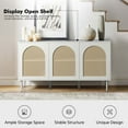 thumbnail image 3 of Wood Rattan Arch 3 Doors Storage Credenza Sideboard Buffet Cabinet with Adjustable Shelves White, 3 of 12