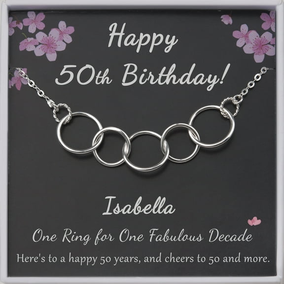Anavia 50th Birthday Gifts for Women, 925 Sterling Silver 5 Circles Necklace For Her, 5 Decade Jewelry 50 Years Old -[5 Regular Circles, Custom Name]