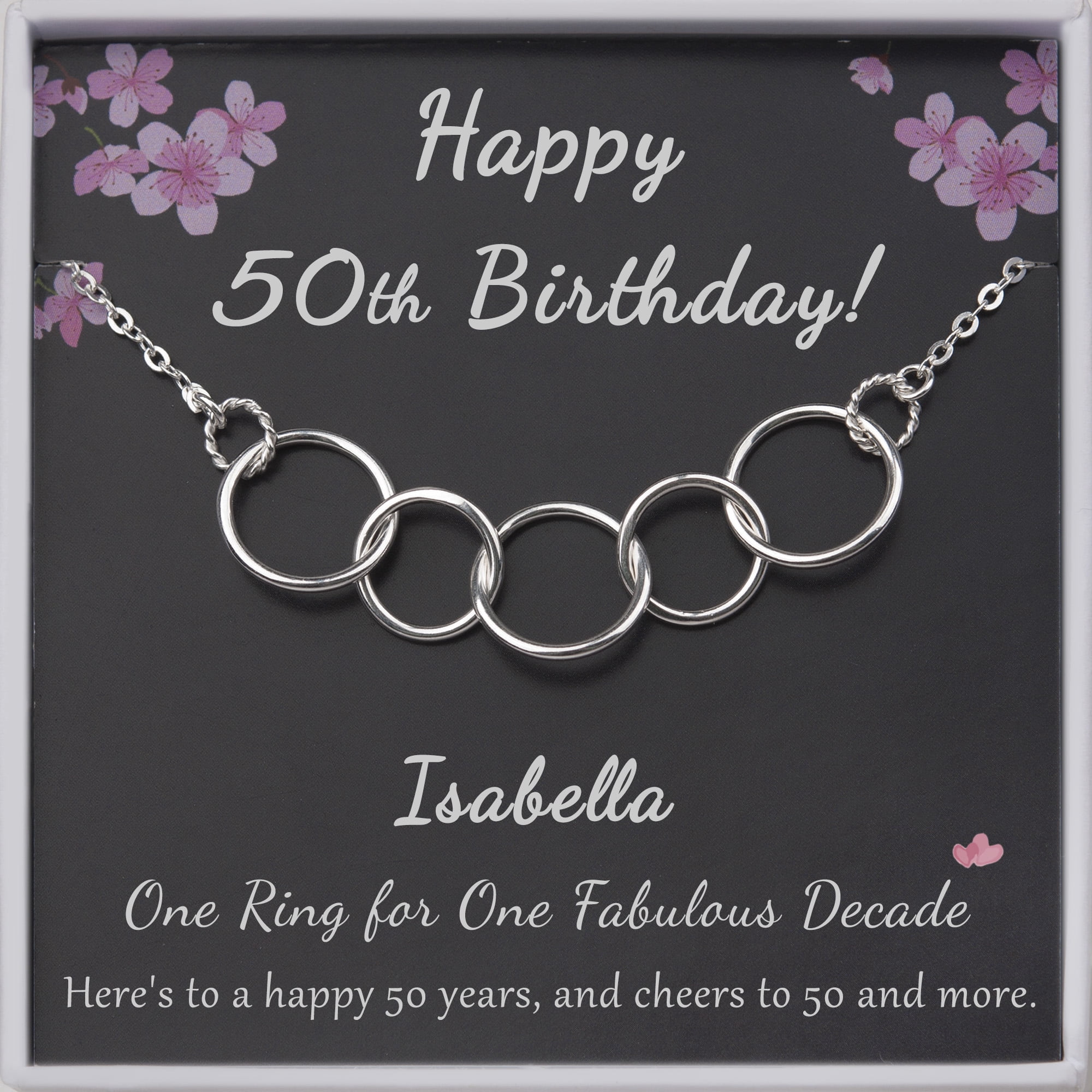 Anavia 50th Birthday Gifts for Women, 925 Sterling Silver 5 Circles Necklace For Her, 5 Decade Jewelry 50 Years Old -[5 Regular Circles, Custom Name]