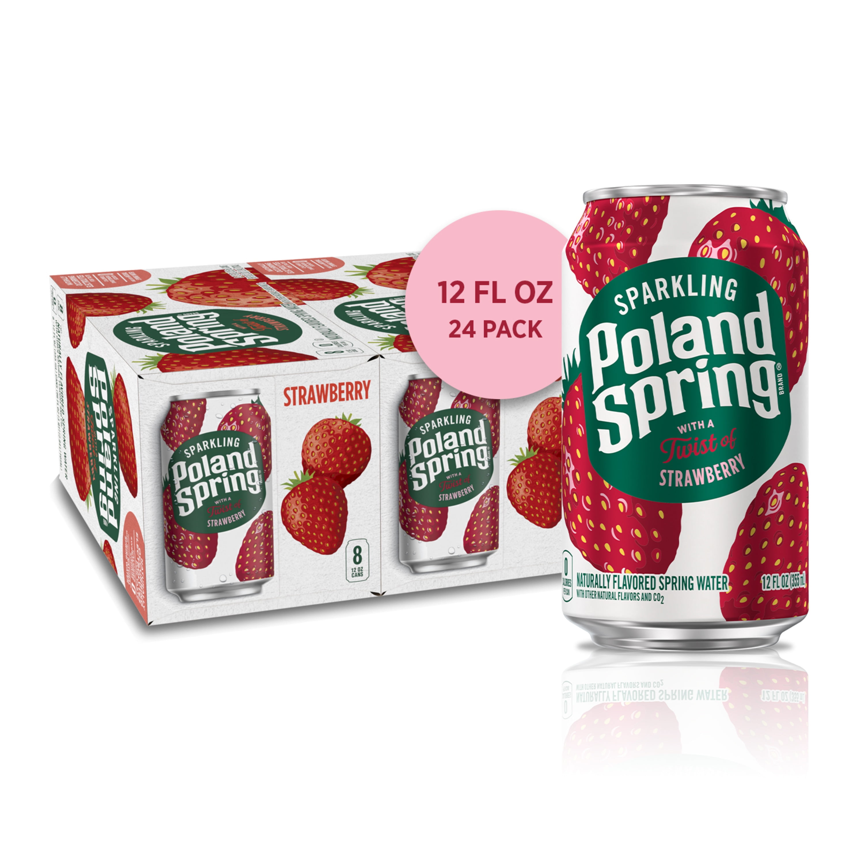 Poland Spring Sparkling Water, Summer Strawberry, 12 oz. Cans (24 Count