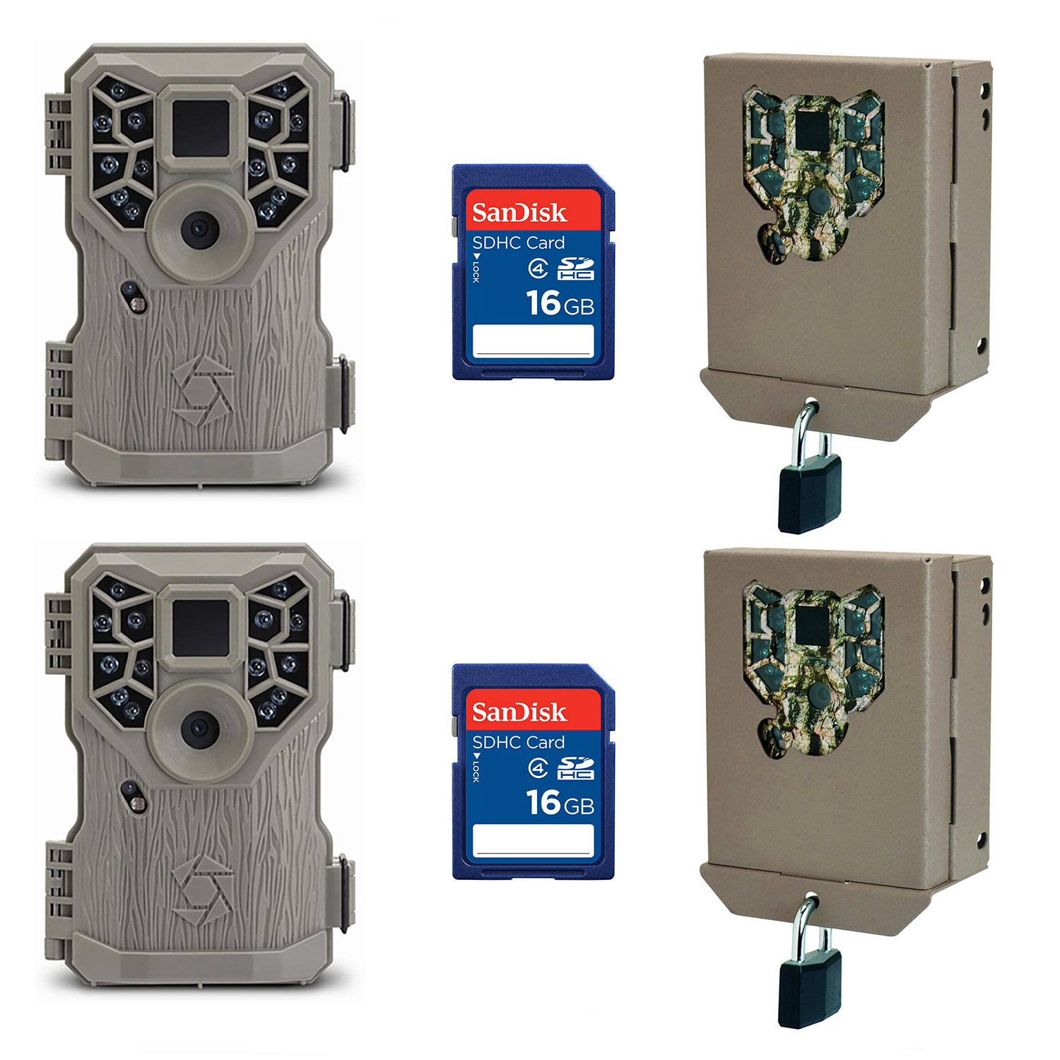 Stealth Cam 8MP Game Camera (2 pk) + 16GB SD Card (2 pk) + Security Box