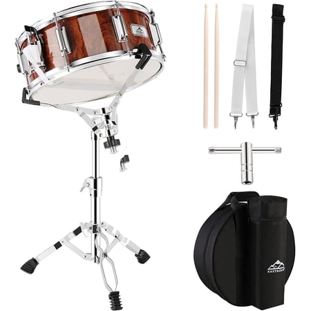 EASTROCK 14x5.5 Stage Snare Drum 10-Lug Tension System with Drumsticks Oxford Backpack for Beginner Drummer (Tiger Stripes)