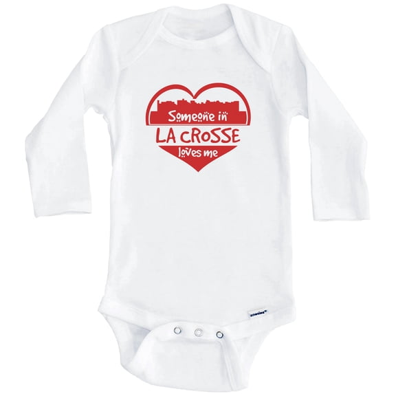 Someone in La Crosse Loves Me La Crosse Wisconsin Skyline Heart One Piece Baby Bodysuit (Long Sleeve), 0-3 Months White