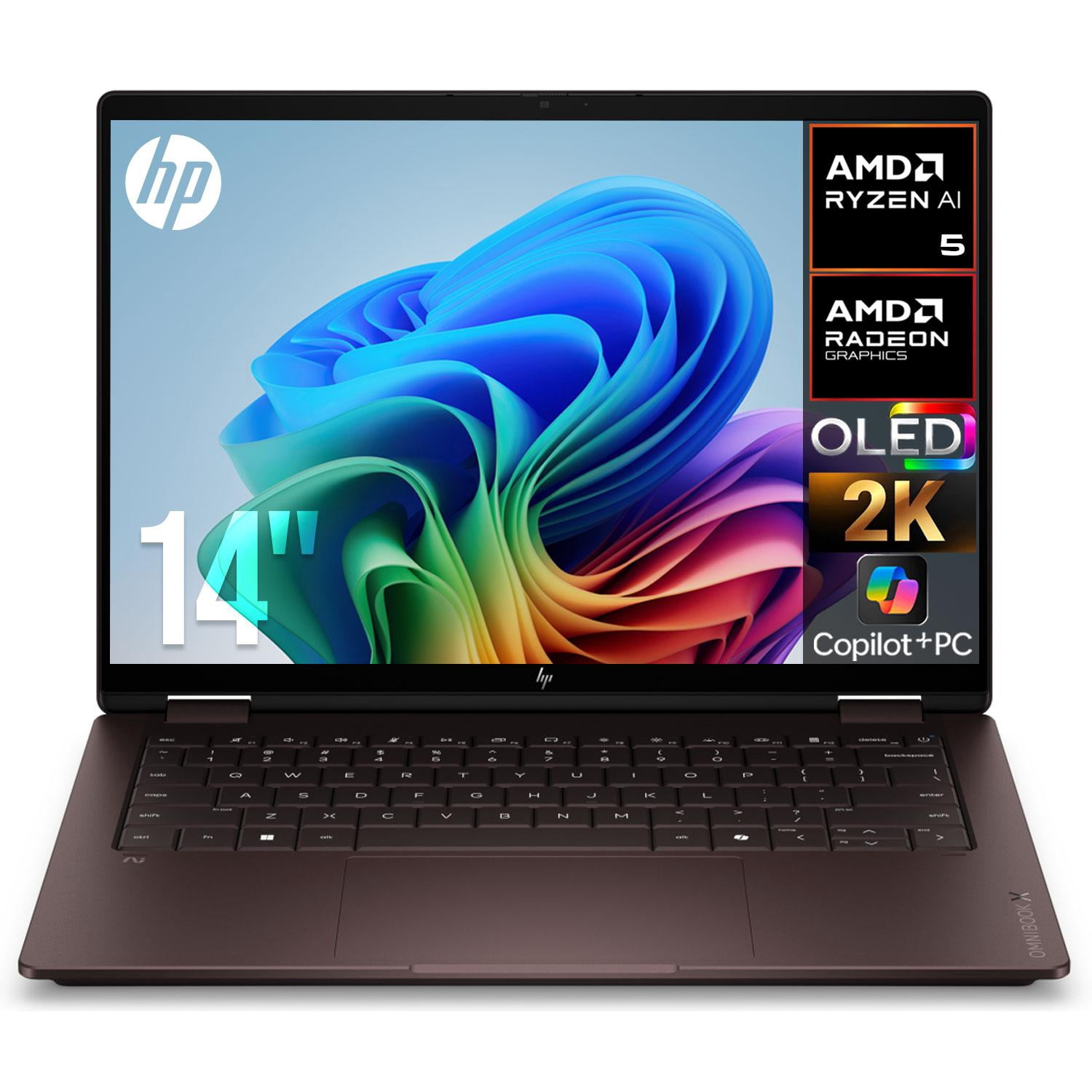 Laptop IA PC HP OmniBook X Flip 2 en 1 14-kc0013dx AMD Ryzen AI 5 430 16GB 512GB Pantalla 14" Touchs OLED 2K Copilot+ PC NPU 50 TOPS Windows 11 Teclado Ingles