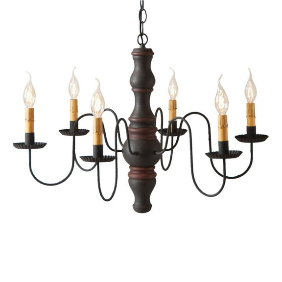 Irvins Country Tinware Gettysburg Dining Room Chandelier in Hartford Black with Red Stripe